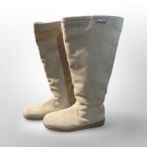 Juicy Couture Beige Suede Tall Boots "Smells Like Couture" Sole Cozy